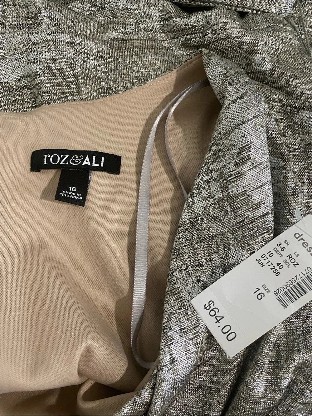 New Roz & Ali Dressbarn Metallic Wide Leg Stretch Jersey Jumpsuit Size 16 Party